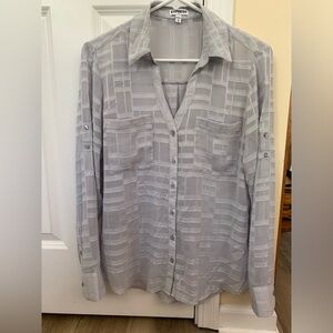 Express gray sheer geometric textured Portofino Shirt size M
